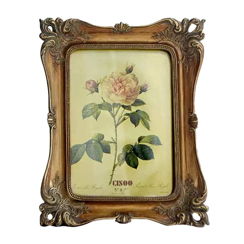 CISOO Vintage 5x7 Picture Frame Antique Photo Frame Table Top Display and Wall Hanging, Retro Home Decor, Ornate Photo Gallery Art (Bronze Gold) - Image 1